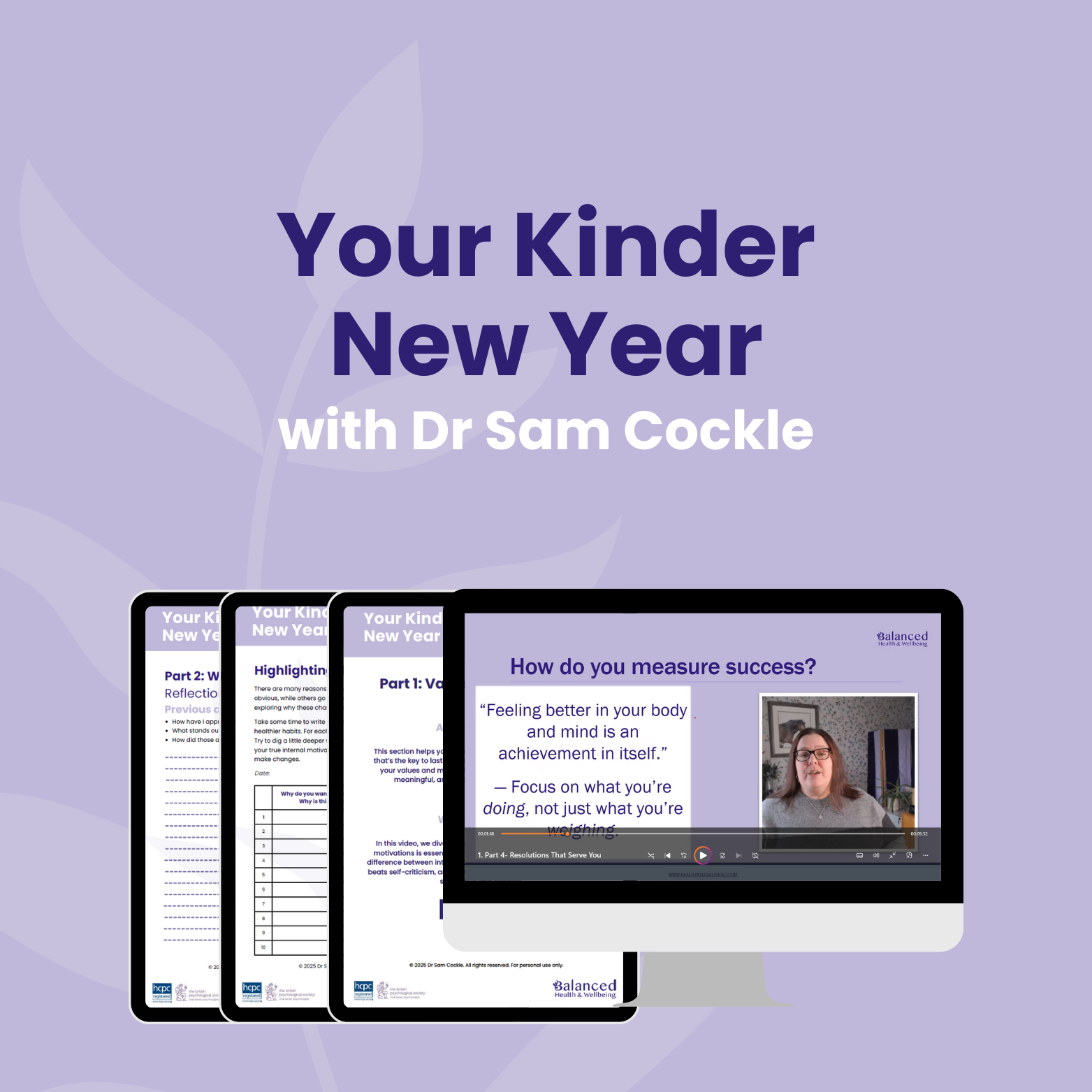 Your Kinder New Year course workbook cover showing a supportive approach to New Year goals